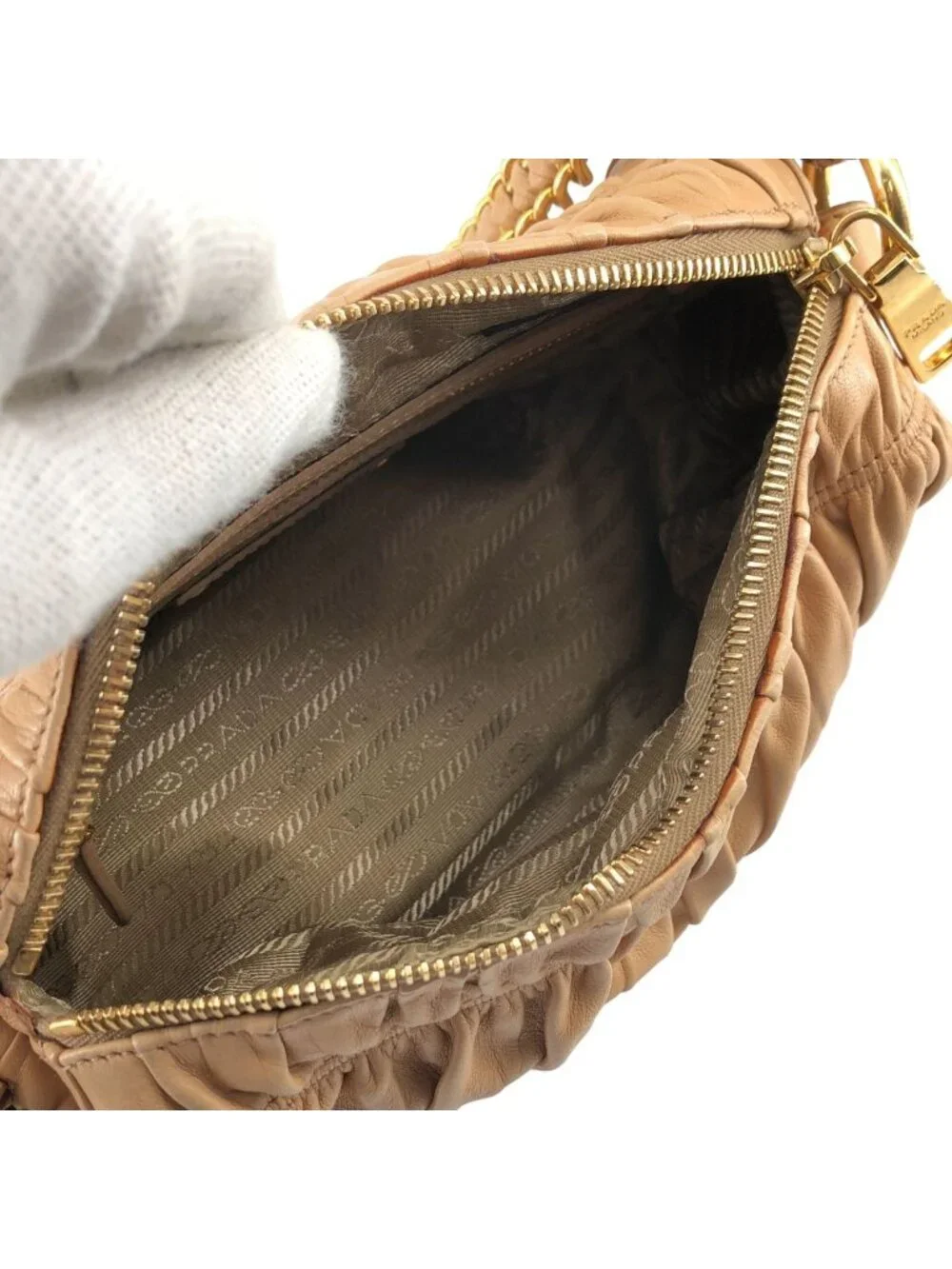 Prada Nappa Gaufre Chain Shoulder Bag Beige